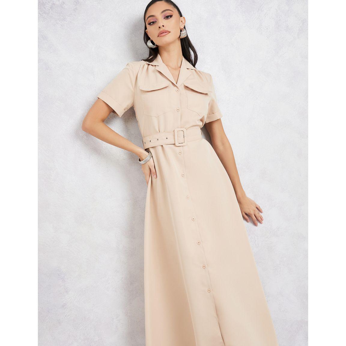 Styli Belted Notch Neck A-Line Maxi Dress with Flap Pocket Detail-women-clothing-dresses-image-2