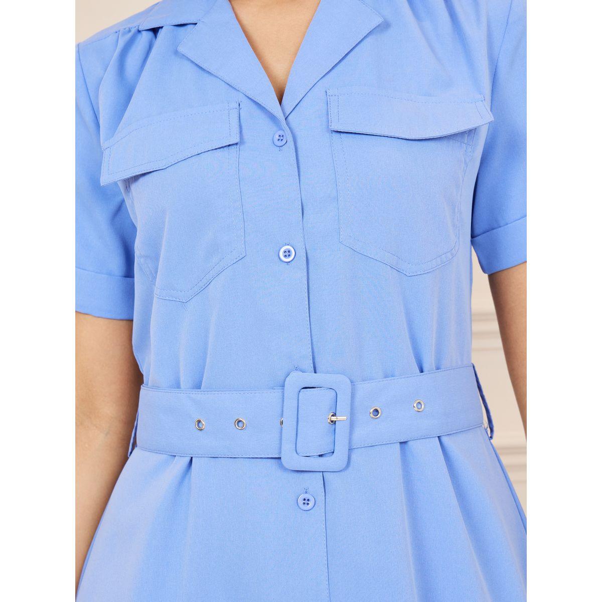 فستان طويل بتفاصيل جيوب مع حزام خصر-women-clothing-dresses-image-3