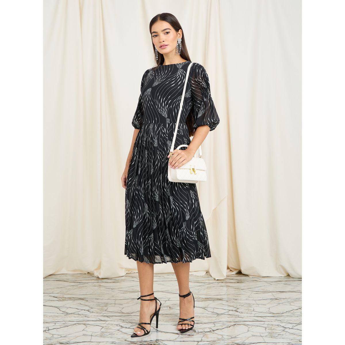 فستان ميدي بطبعة مجردة وكسرات-women-clothing-dresses-image-1