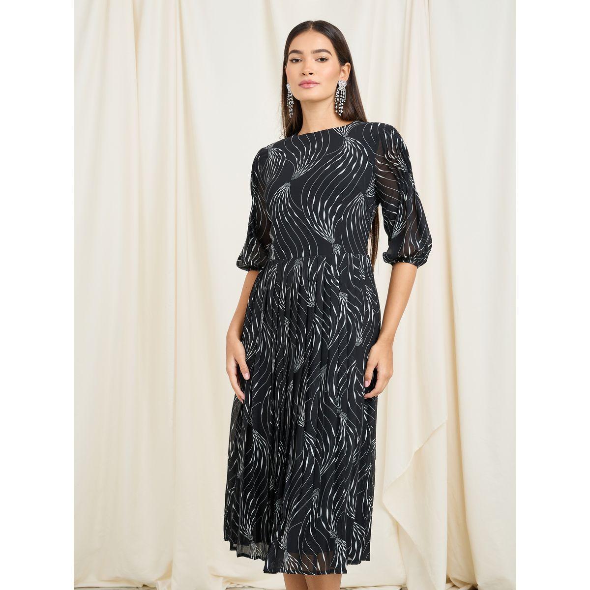 فستان ميدي بطبعة مجردة وكسرات-women-clothing-dresses-image-3