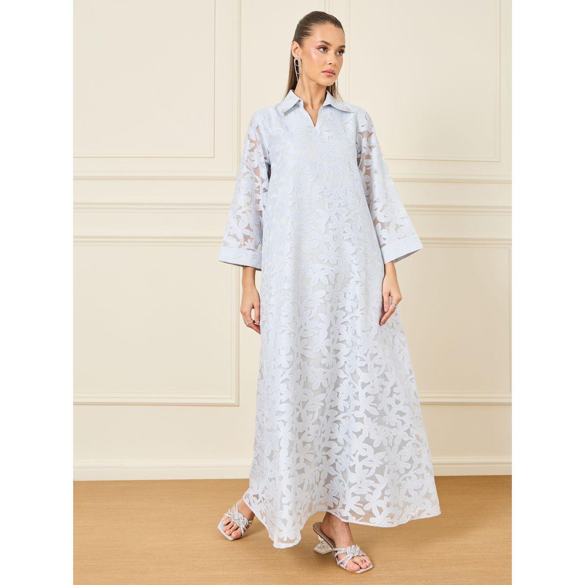 Styli All Over Lace Collared Jalabiya-women-arabicclothing-jalabiyas-image-1