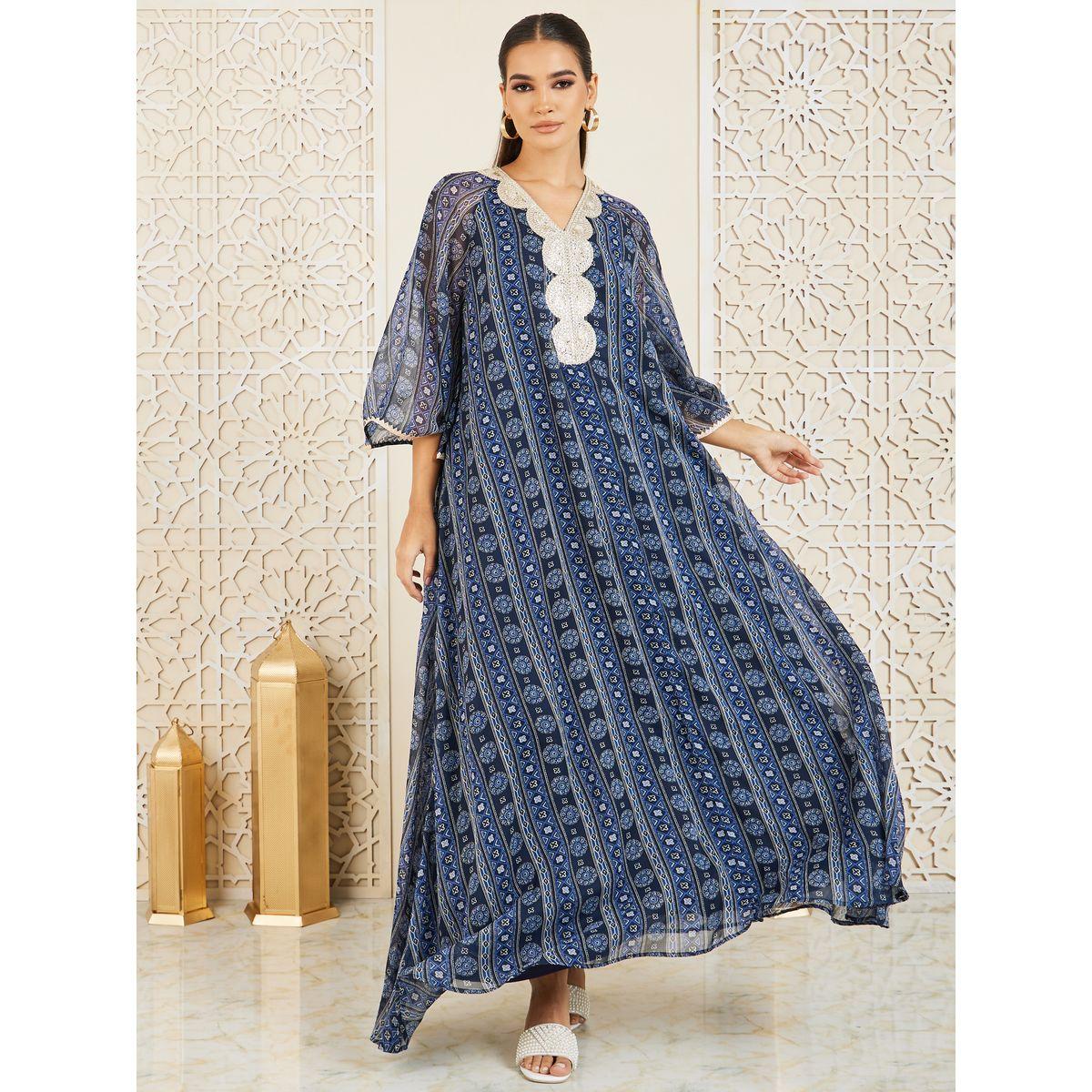 Styli Bohemian Print Lace Detail Jalabiya-women-arabicclothing-jalabiyas-image-1