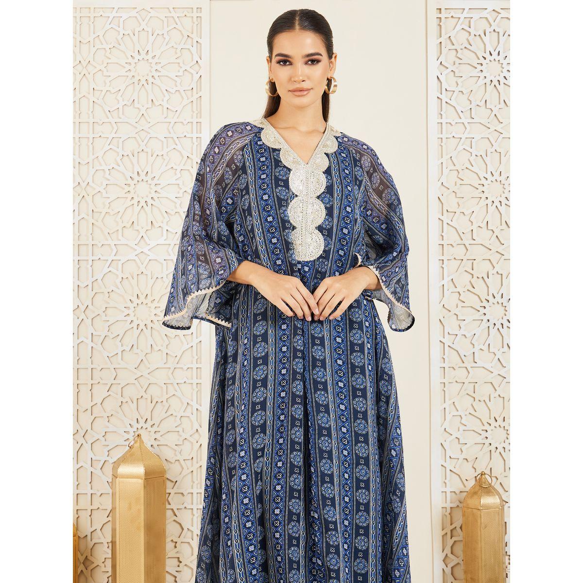 Styli Bohemian Print Lace Detail Jalabiya-women-arabicclothing-jalabiyas-image-2