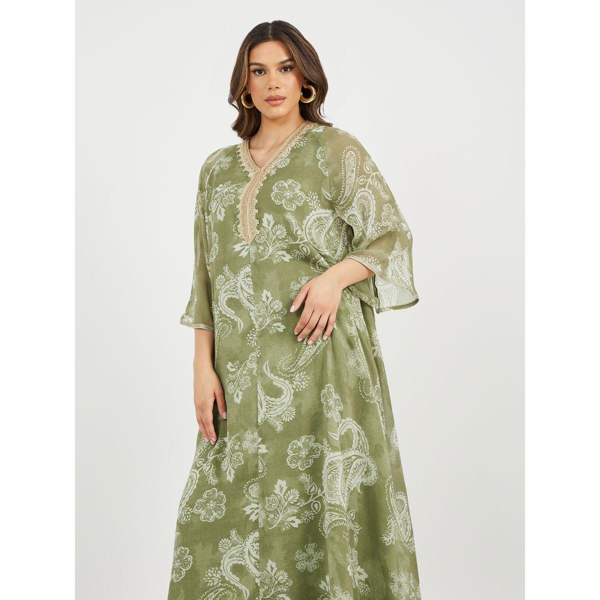 جلابية واسعة بنمط مطبوع مع دانتيل-women-arabicclothing-jalabiyas-image-4