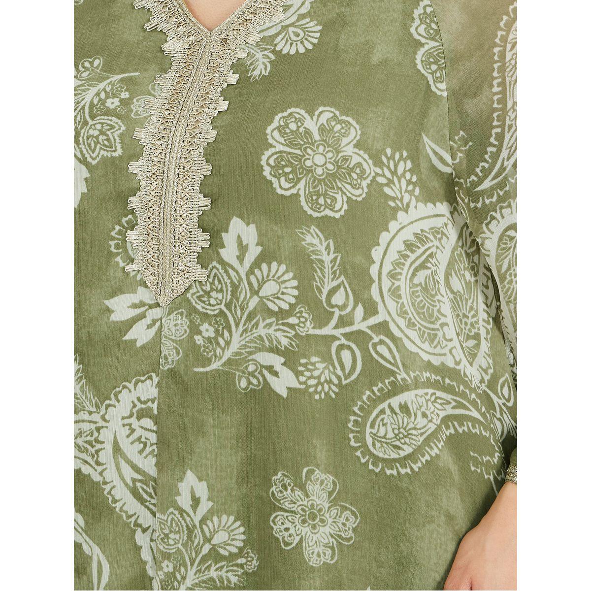 Styli Printed Flared Jalabiya with Lace Detail-women-arabicclothing-jalabiyas-image-6
