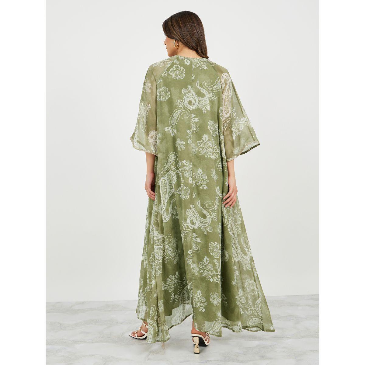 Styli Printed Flared Jalabiya with Lace Detail-women-arabicclothing-jalabiyas-image-7