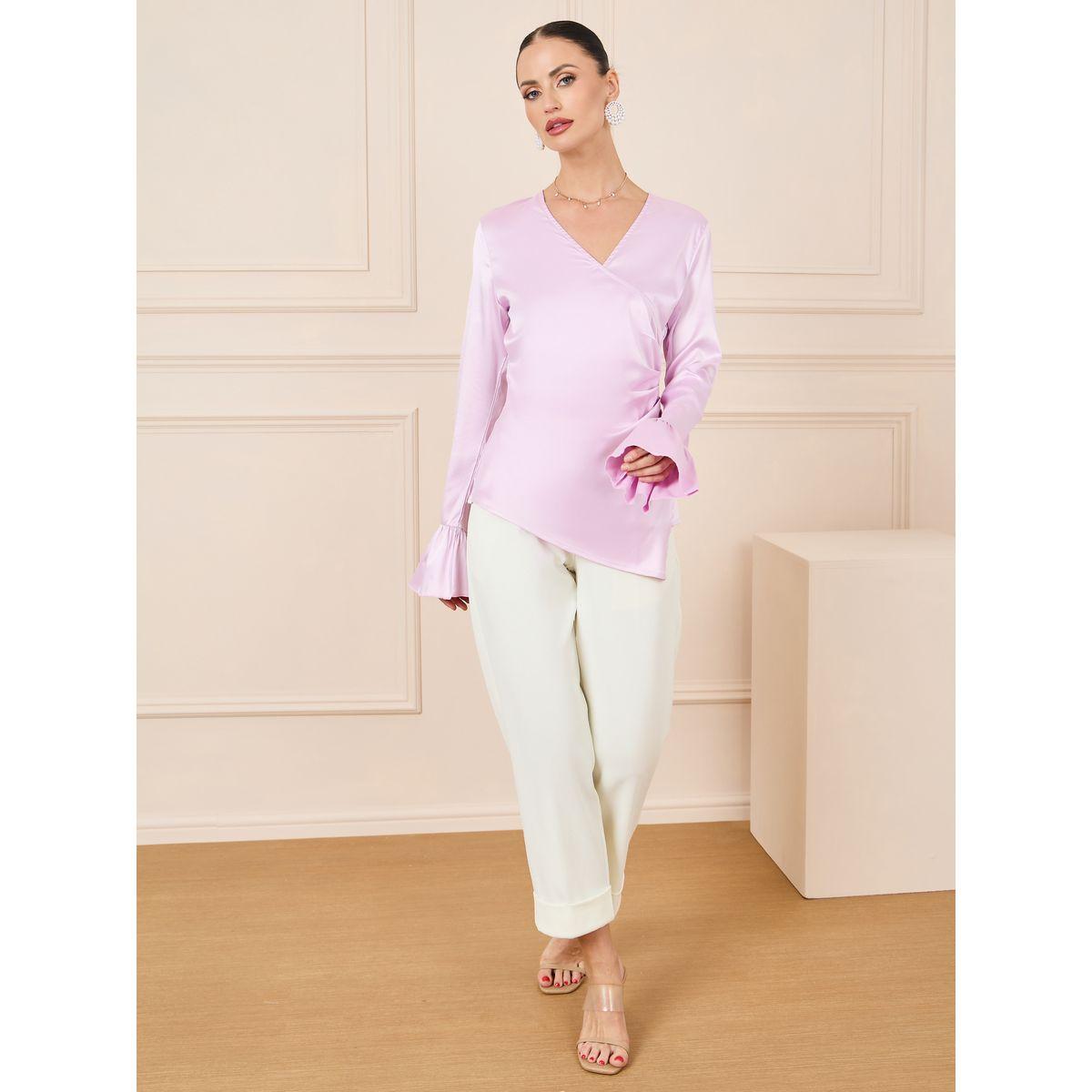 Styli Solid Long Sleeve Wrap Top-women-clothing-shirtsandblouses-blouses-image-2