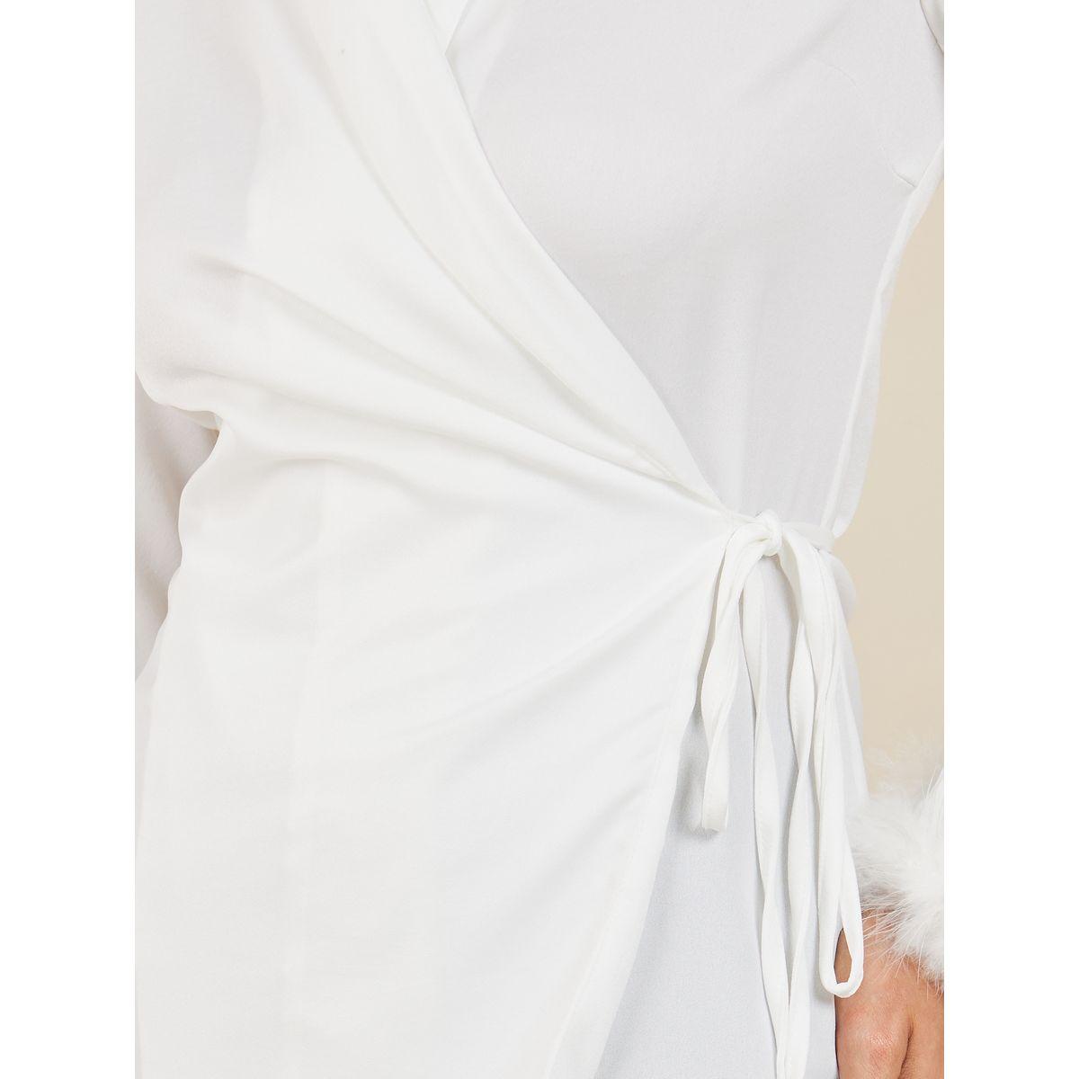 Styli Faux Feather Notch Lapel Neck Wrap Top-women-clothing-shirtsandblouses-blouses-image-3
