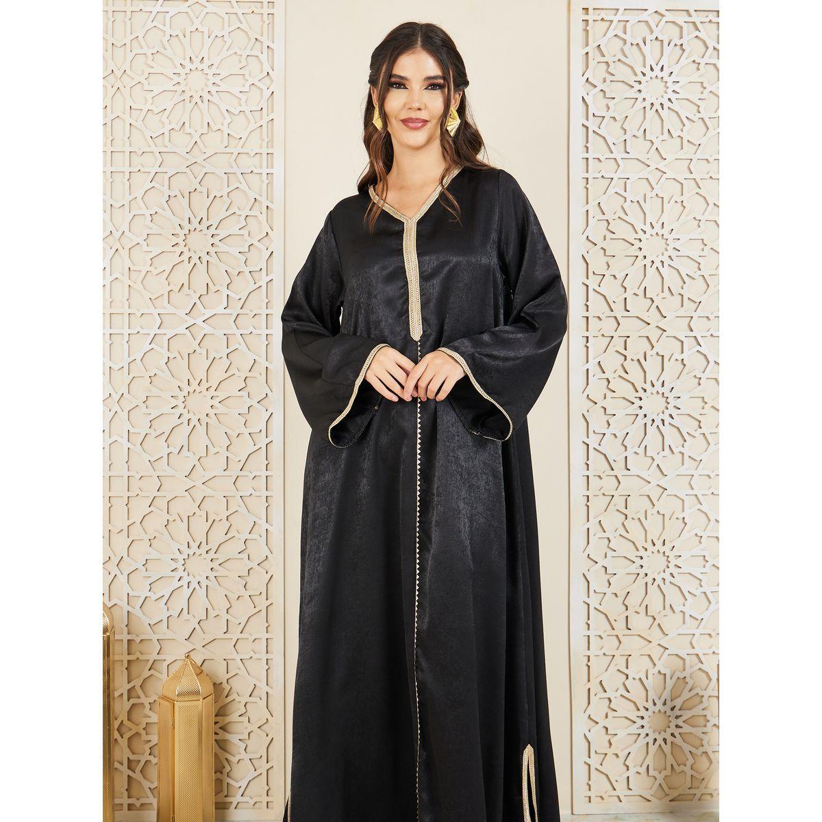 Styli Embroidered Lace Trim Jalabiya with Side Slits-women-arabicclothing-jalabiyas-image-2