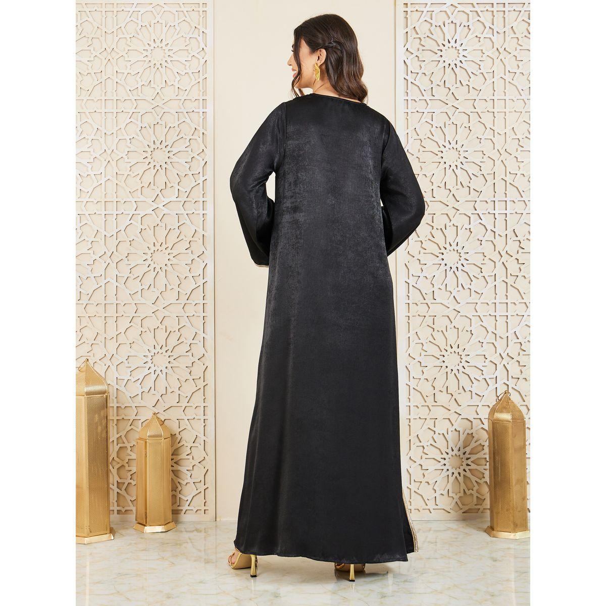 Styli Embroidered Lace Trim Jalabiya with Side Slits-women-arabicclothing-jalabiyas-image-5