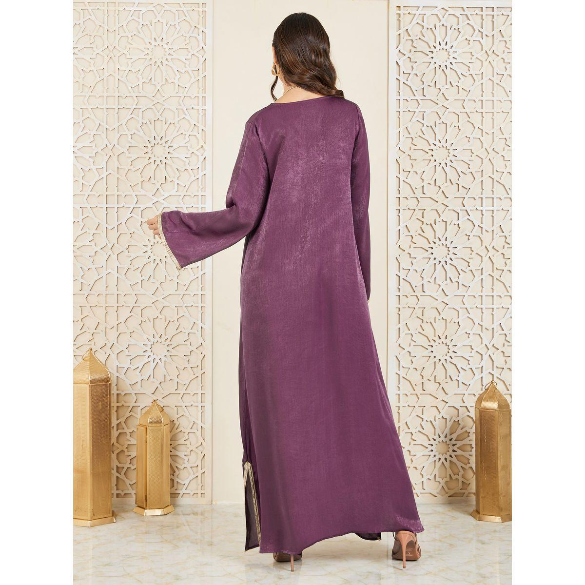 Styli Lace Trim Detail Jalabiya with Side Slit-women-arabicclothing-jalabiyas-image-4
