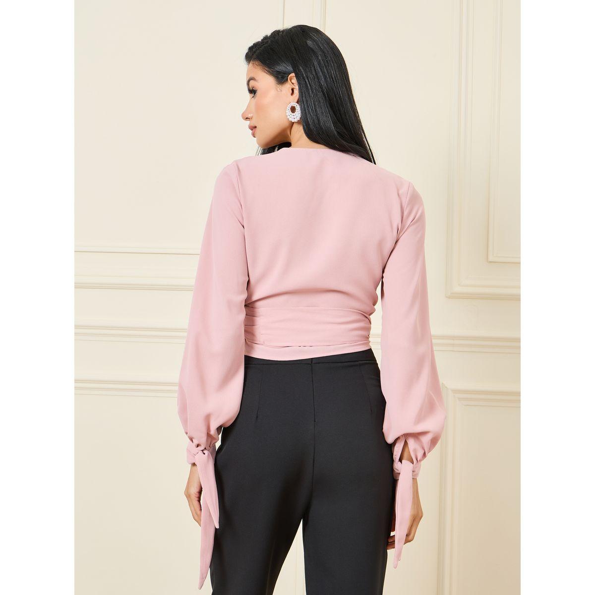 Styli Solid V Neck Crop Wrap Top-women-clothing-shirtsandblouses-blouses-image-4