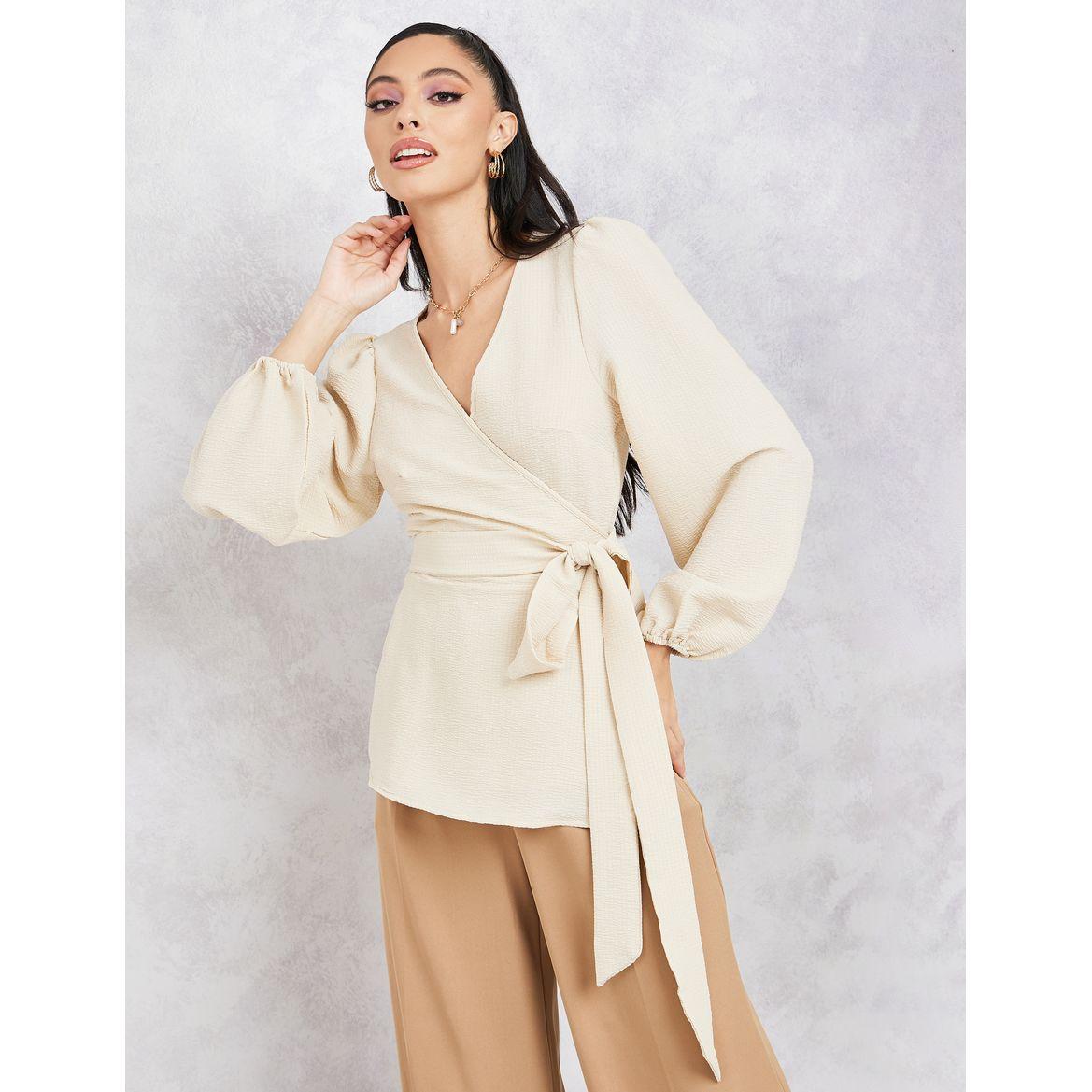 بلوزة سادة بنمط لف واكمام طويلة-women-clothing-shirtsandblouses-blouses-image-4