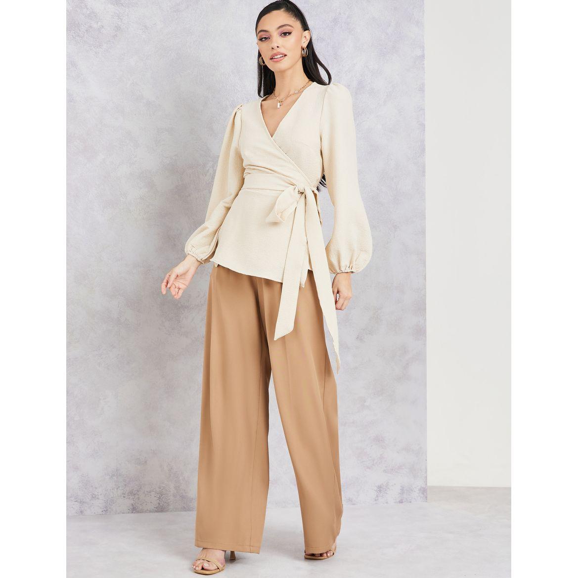 Styli Solid Long Sleeves Wrap Top-women-clothing-shirtsandblouses-blouses-image-2