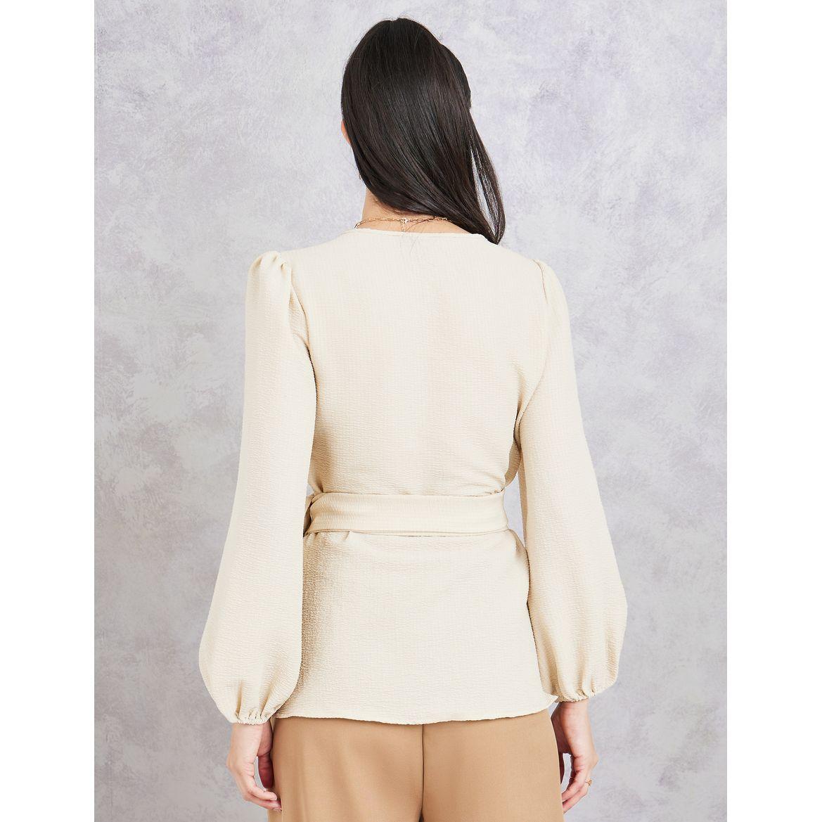 بلوزة سادة بنمط لف واكمام طويلة-women-clothing-shirtsandblouses-blouses-image-1