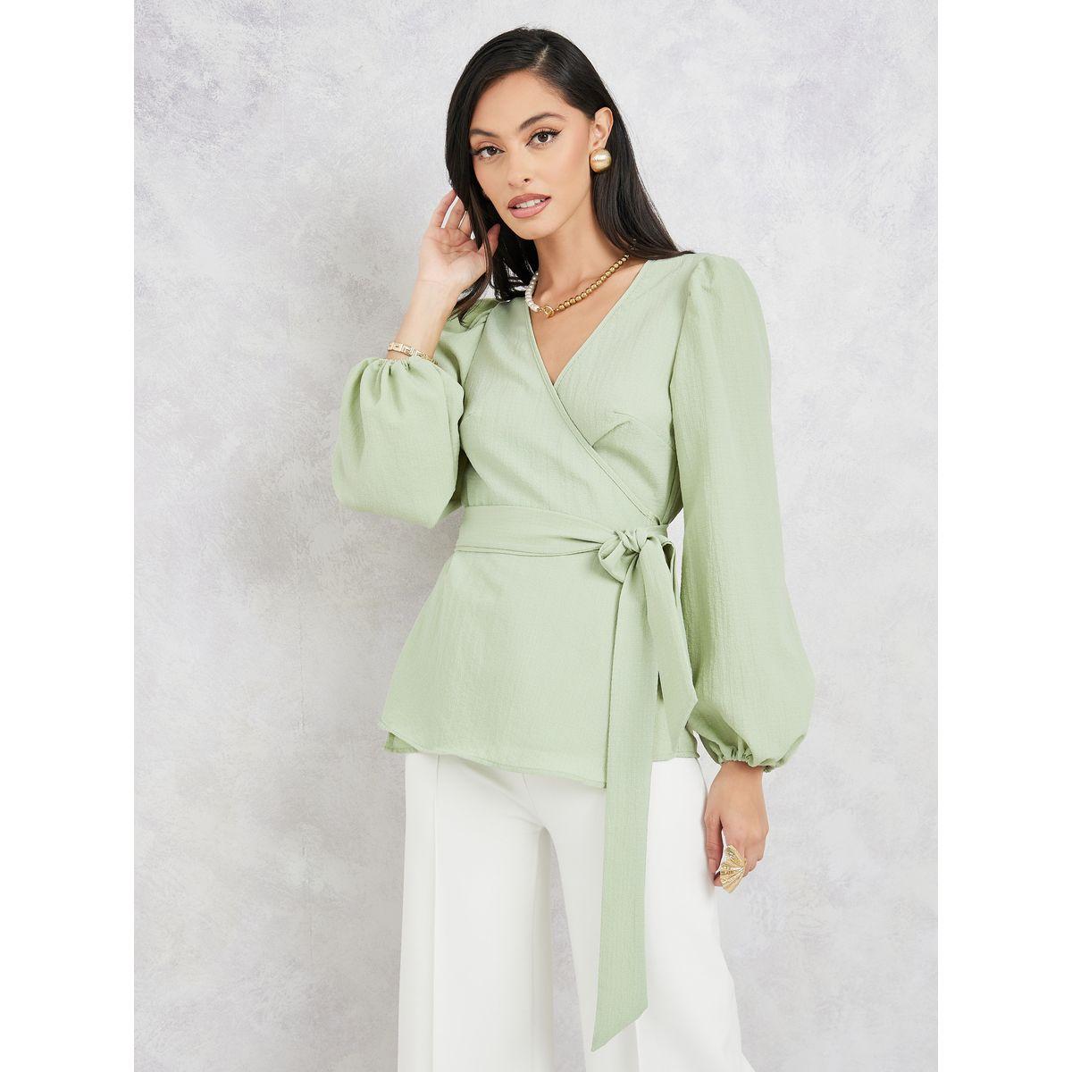 Styli Solid Long Sleeves Wrap Top-women-clothing-shirtsandblouses-blouses-image-1