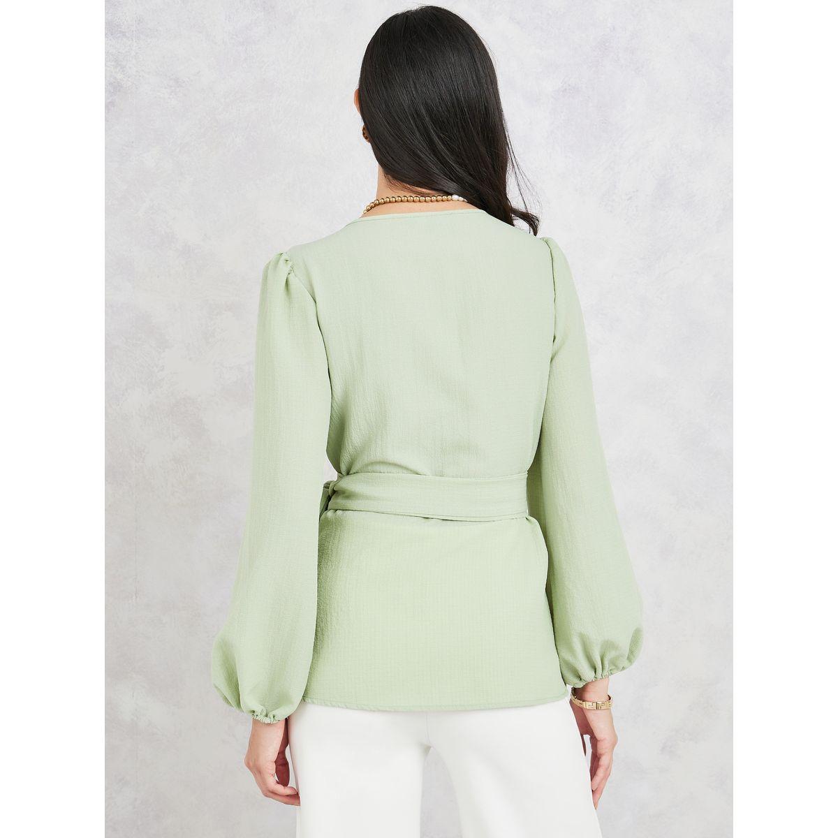 بلوزة سادة بنمط لف واربطة-women-clothing-shirtsandblouses-blouses-image-1