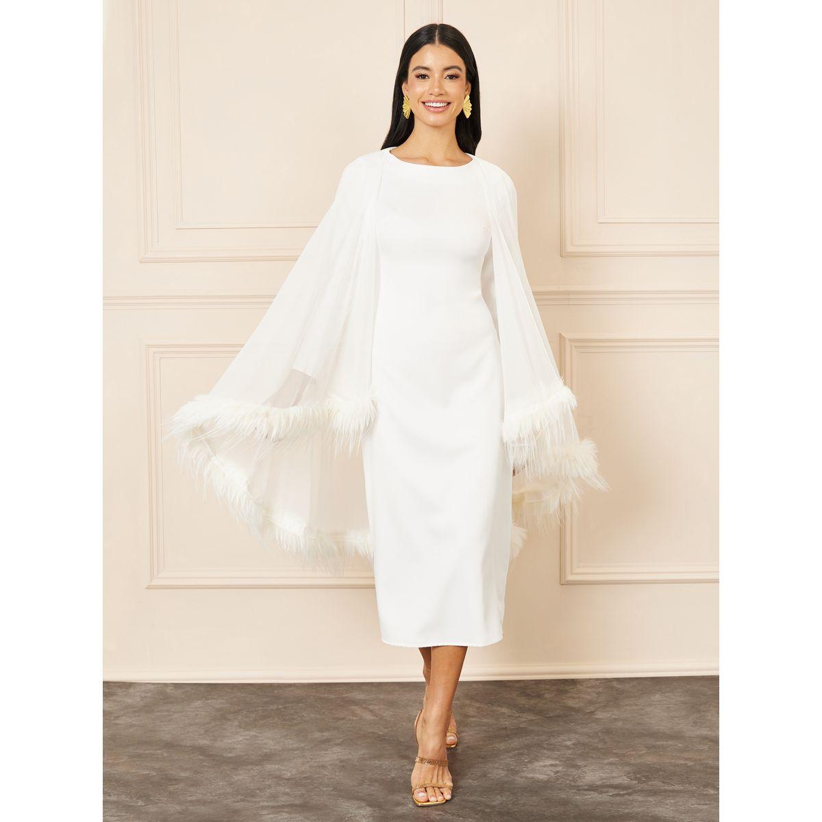 فستان ميدي باكمام كيب وفرو صناعي-women-clothing-dresses-image-1