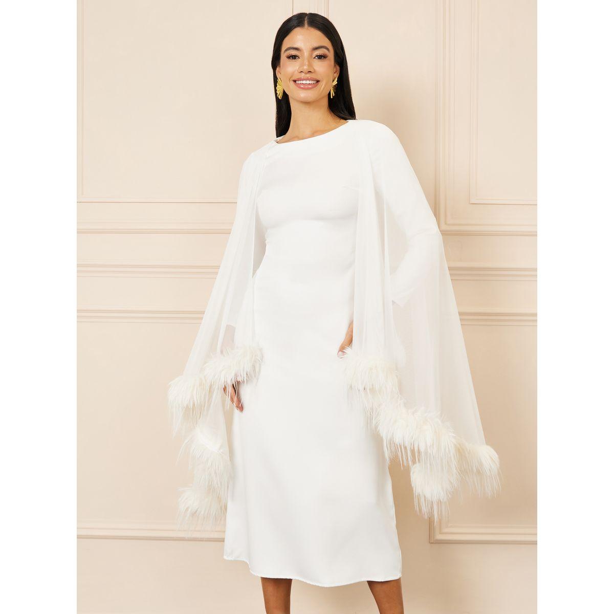 فستان ميدي باكمام كيب وفرو صناعي-women-clothing-dresses-image-2