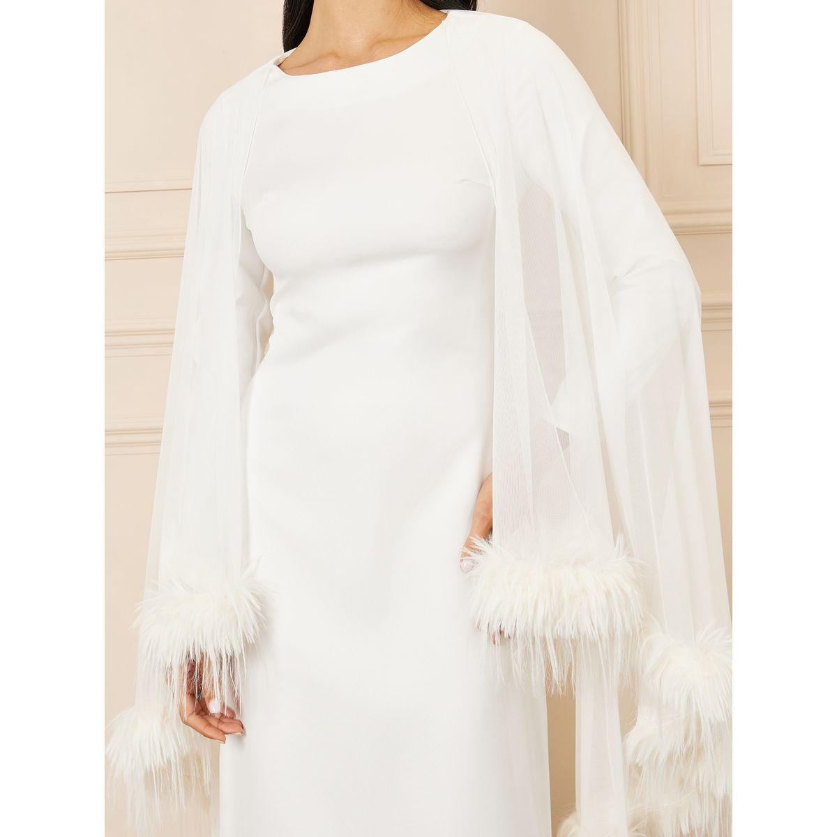 Styli Faux Fur Trim Cape Sleeves Shift Mid Dress-women-clothing-dresses-image-3