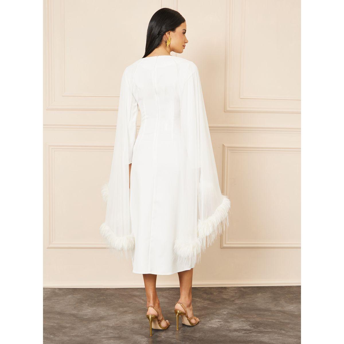 Styli Faux Fur Trim Cape Sleeves Shift Mid Dress-women-clothing-dresses-image-4