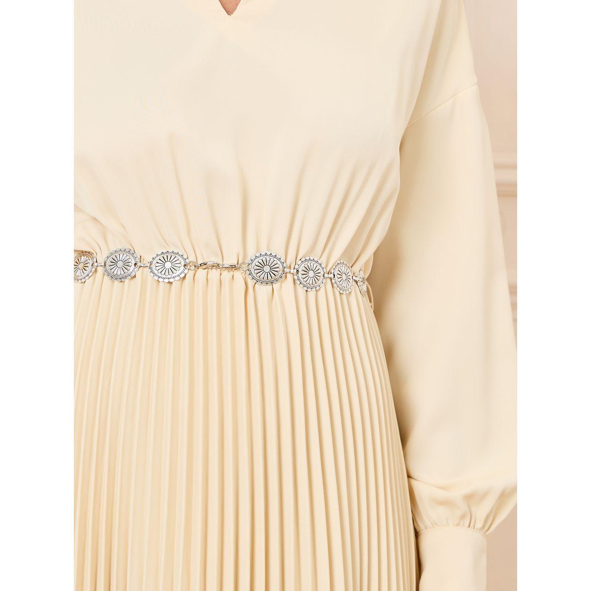 Styli Pleated Notch Neck A-Line Maxi Dress-women-clothing-dresses-image-4