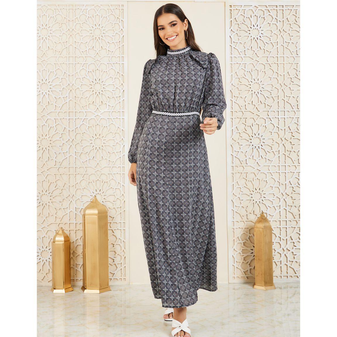 Styli AOP High Neck A-Line Maxi Dress-women-clothing-dresses-image-1