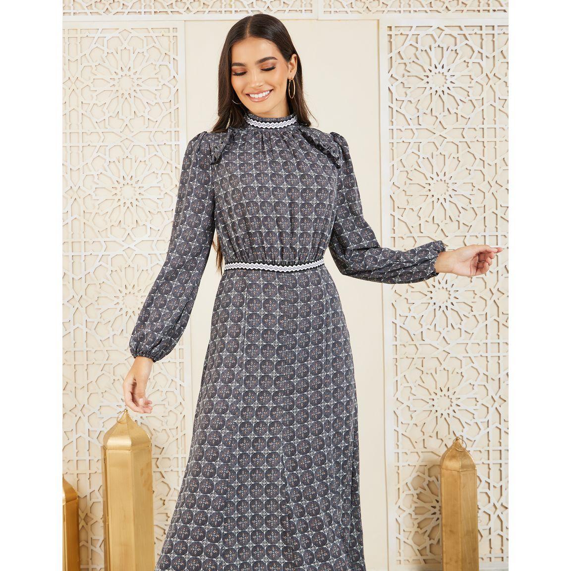 Styli AOP High Neck A-Line Maxi Dress-women-clothing-dresses-image-2