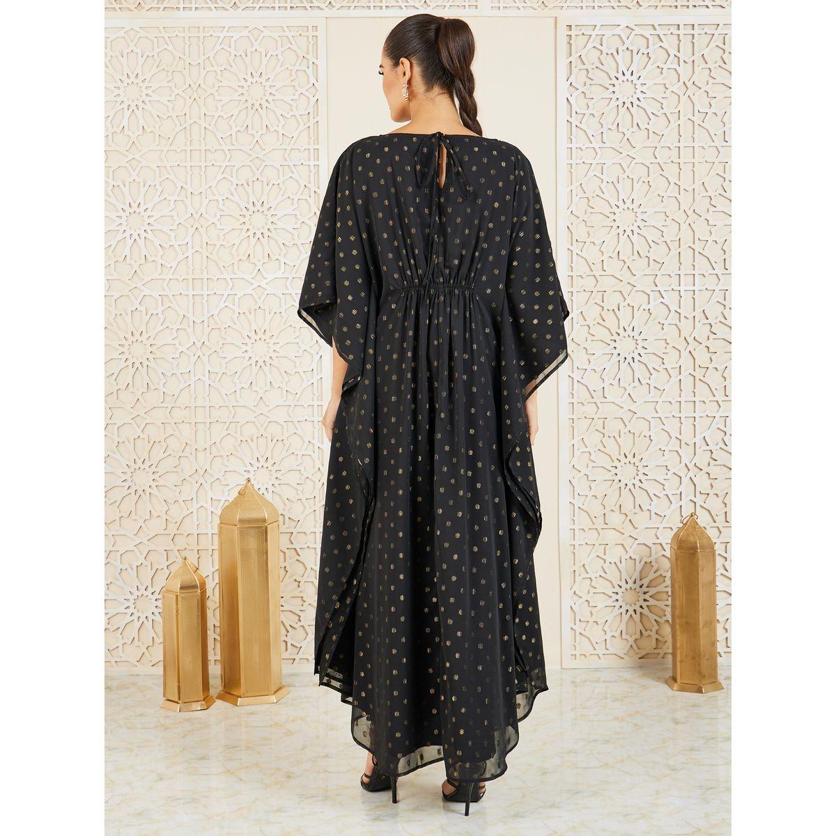 Styli Lurex Spot Embellished Brooch Kaftan-women-arabicclothing-kaftan-image-4