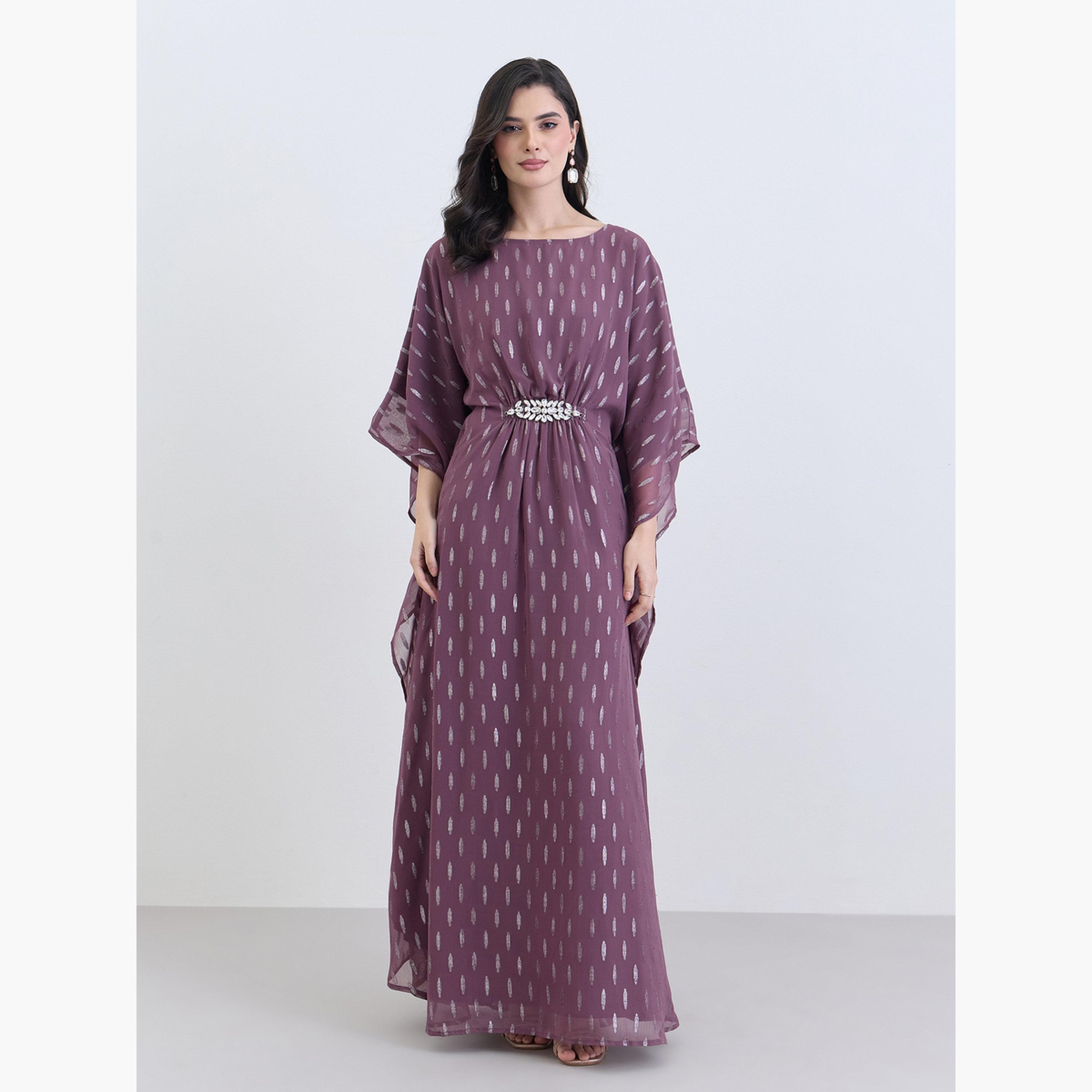 Styli Women Purple Chiffon Embellished Kaftan Maxi Dress-women-arabicclothing-kaftan-image-3