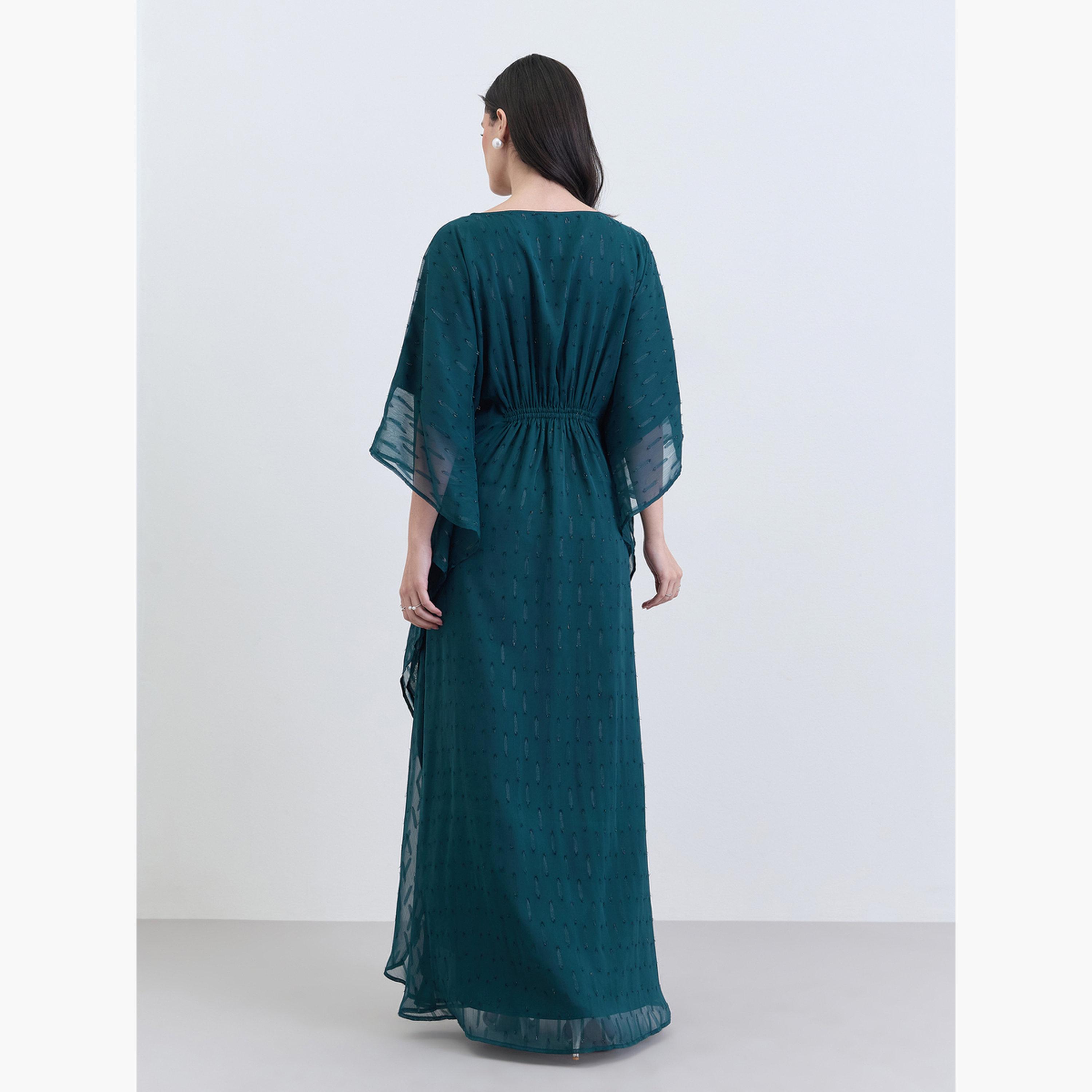 Styli Women Teal Chiffon Embellished Kaftan Maxi Dress-women-arabicclothing-kaftan-image-5