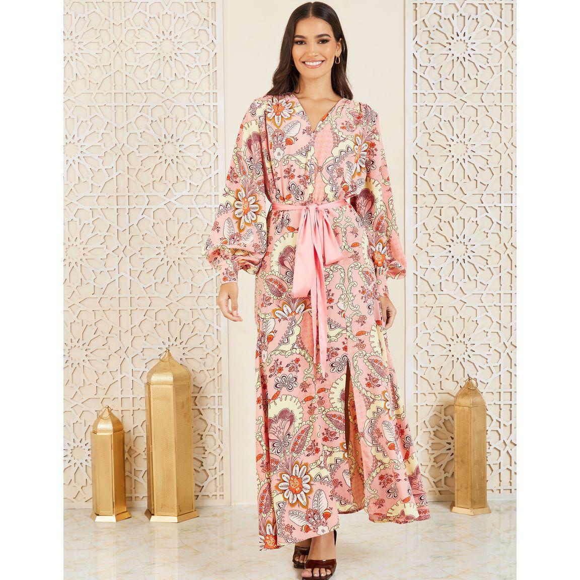Styli Floral Print A-Line Maxi Dress with Self Tie Up-women-clothing-dresses-image-1
