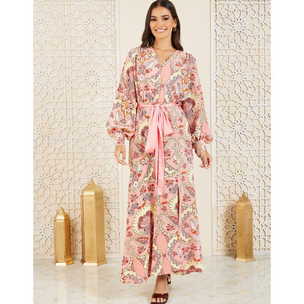 Styli Floral Print A-Line Maxi Dress with Self Tie Up-women-clothing-dresses-image-2