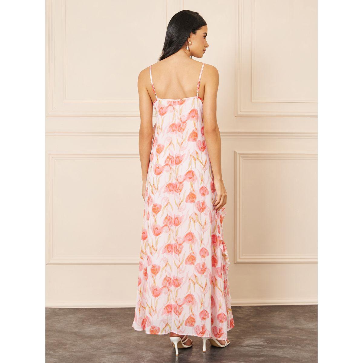 فستان طويل بحمالات وطبعة زهور-women-clothing-dresses-image-4