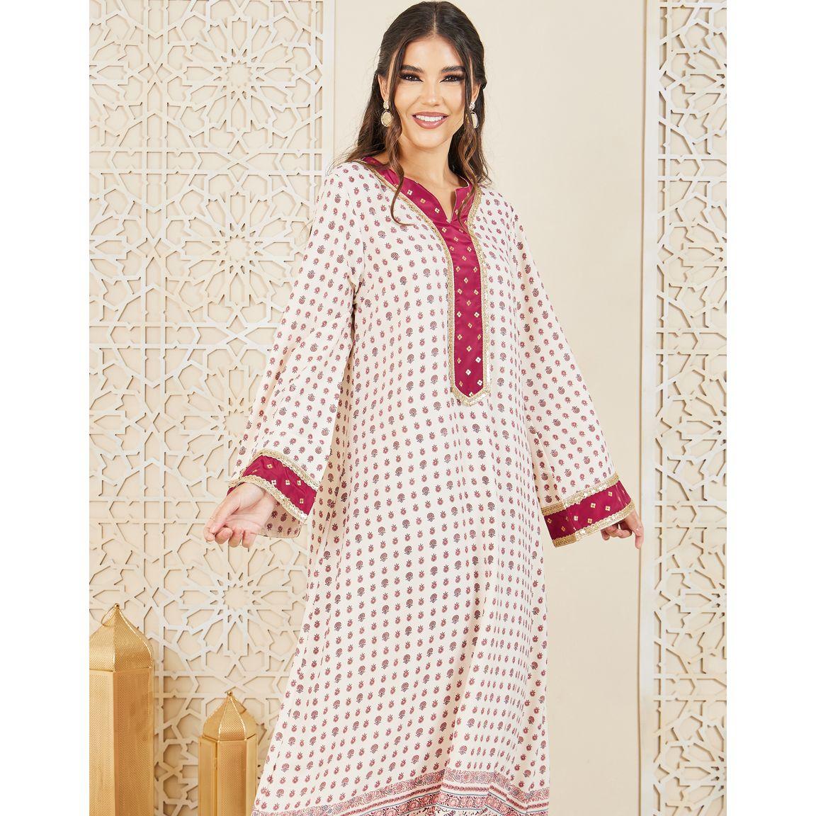 جلابية مطبعة بالكامل مع تفاصيل دانتيل-women-arabicclothing-jalabiyas-image-2