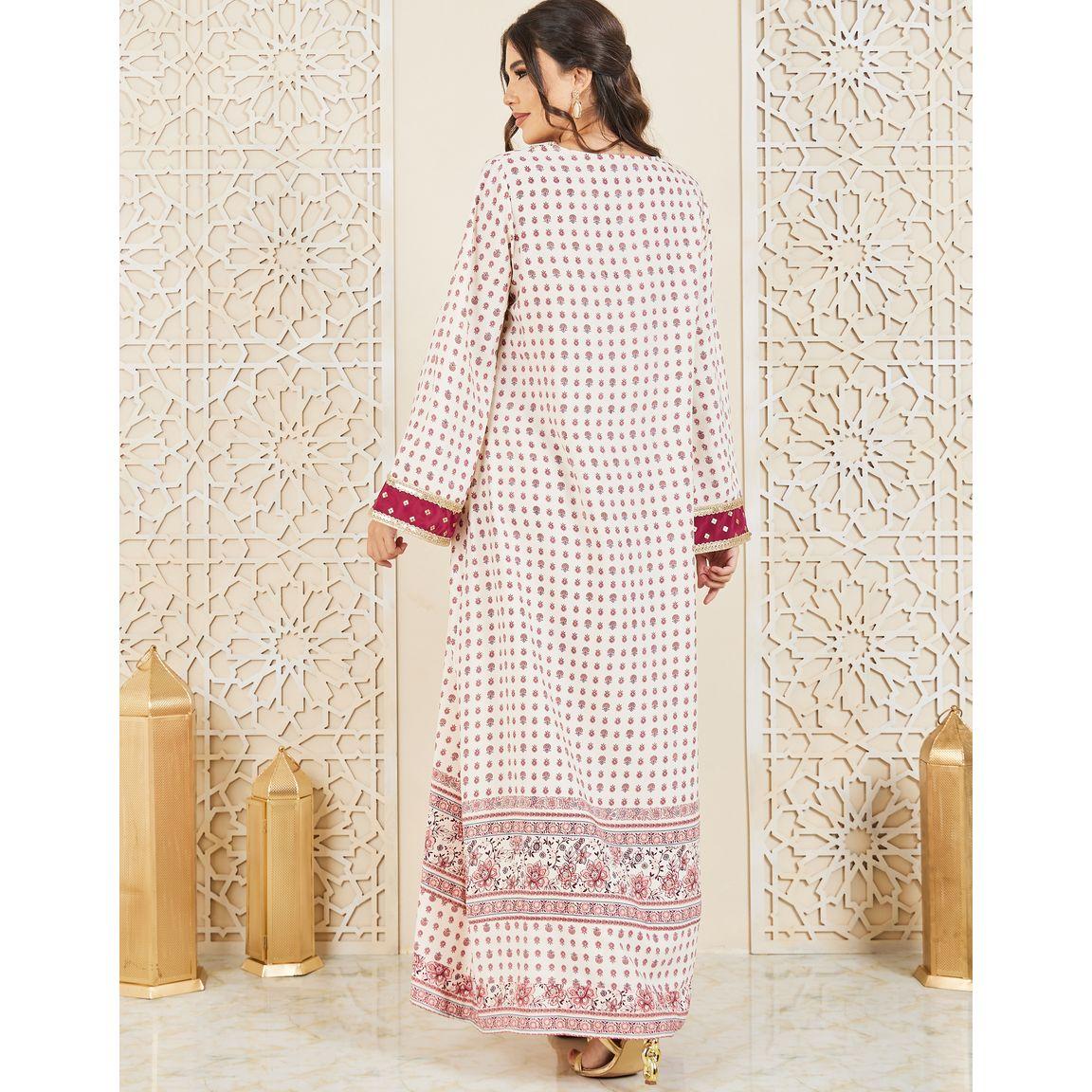 Styli Embroidered Lace Trim All Over Print Jalabiya-women-arabicclothing-jalabiyas-image-4