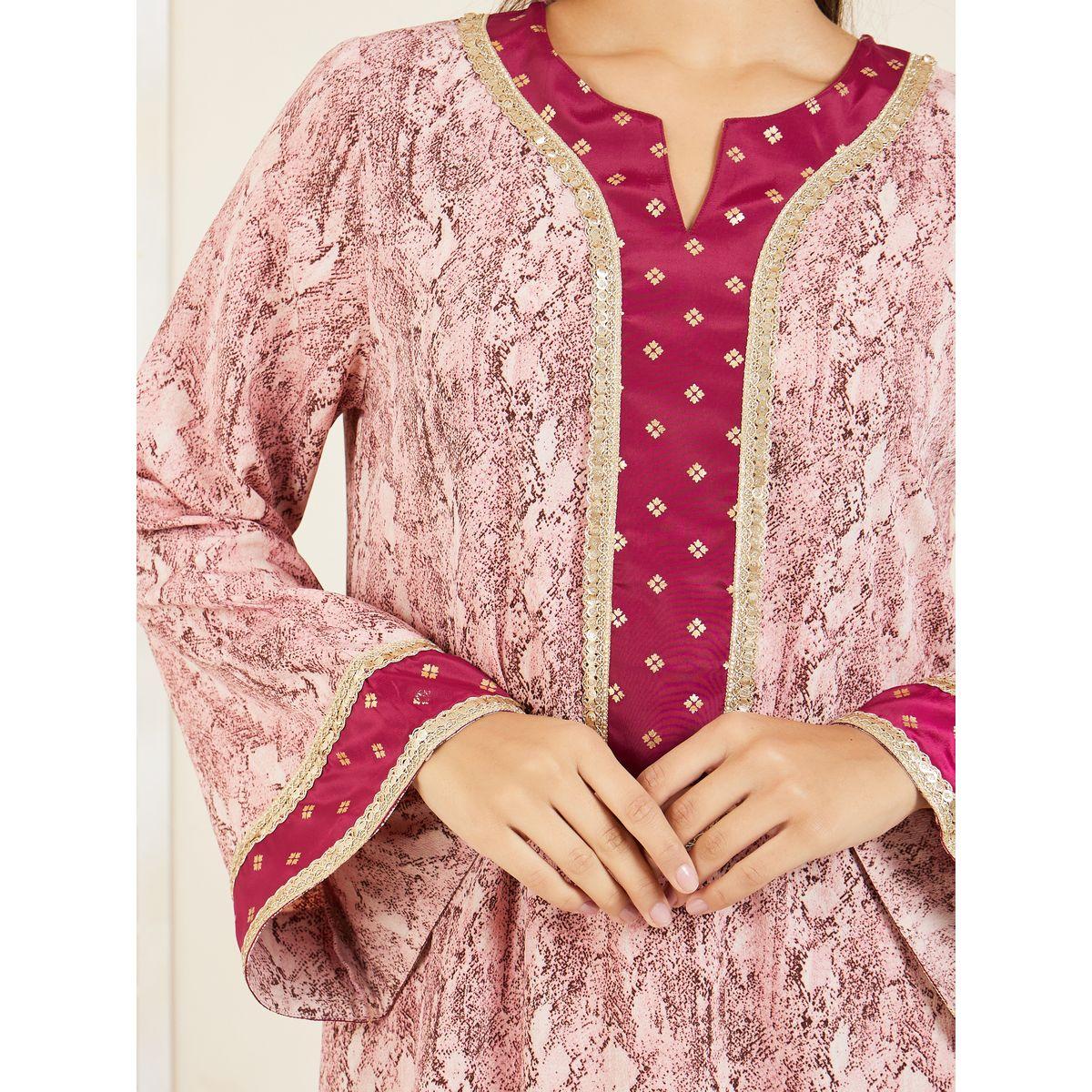 Styli Embroidered Lace Trim Animal Print Jalabiya-women-arabicclothing-jalabiyas-image-3