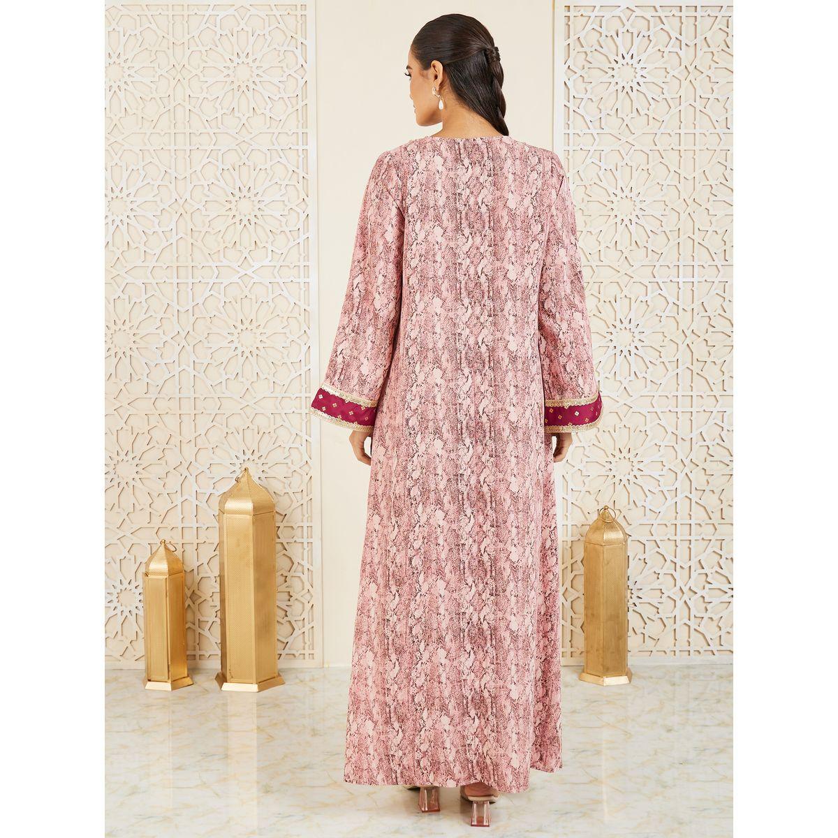 Styli Embroidered Lace Trim Animal Print Jalabiya-women-arabicclothing-jalabiyas-image-4