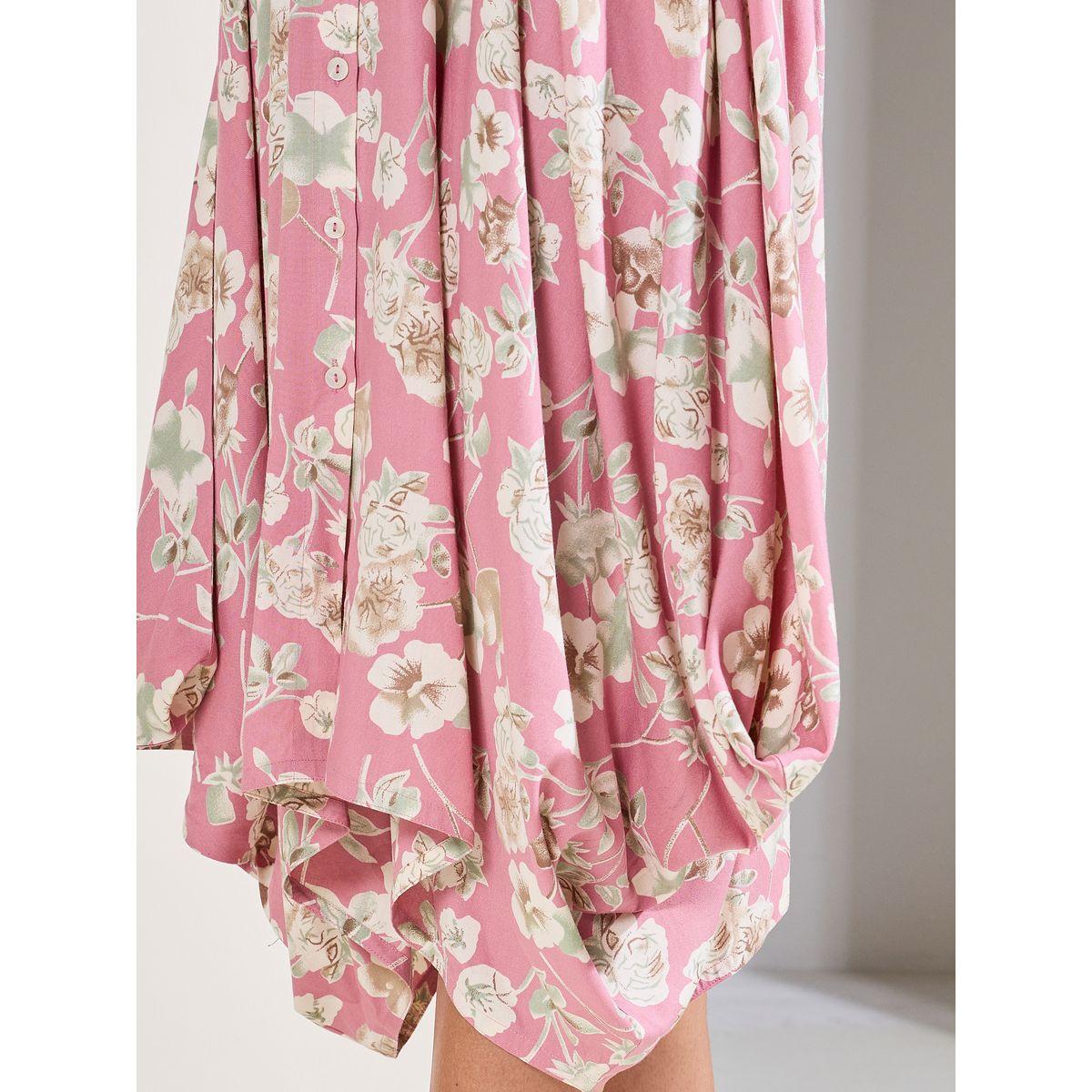 Styli Elevate Floral Print Handkerchief Hem Shirt Midi Dress with Self Tie Up-women-clothing-dresses-image-3