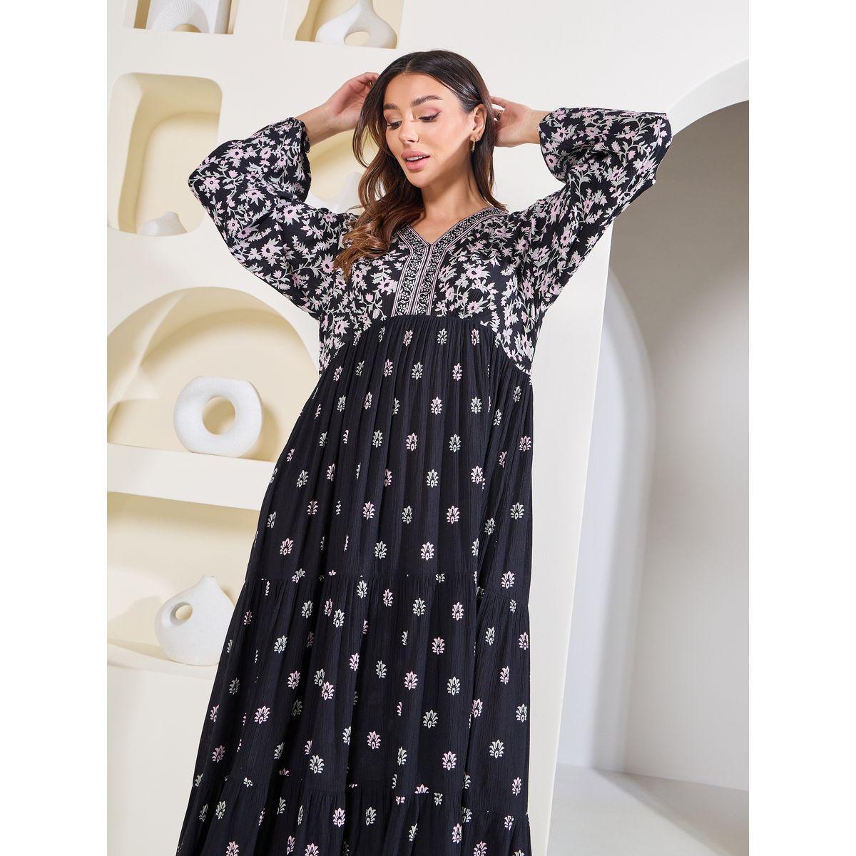 فستان طويل مطبع بطبعة زهور-women-clothing-dresses-image-2