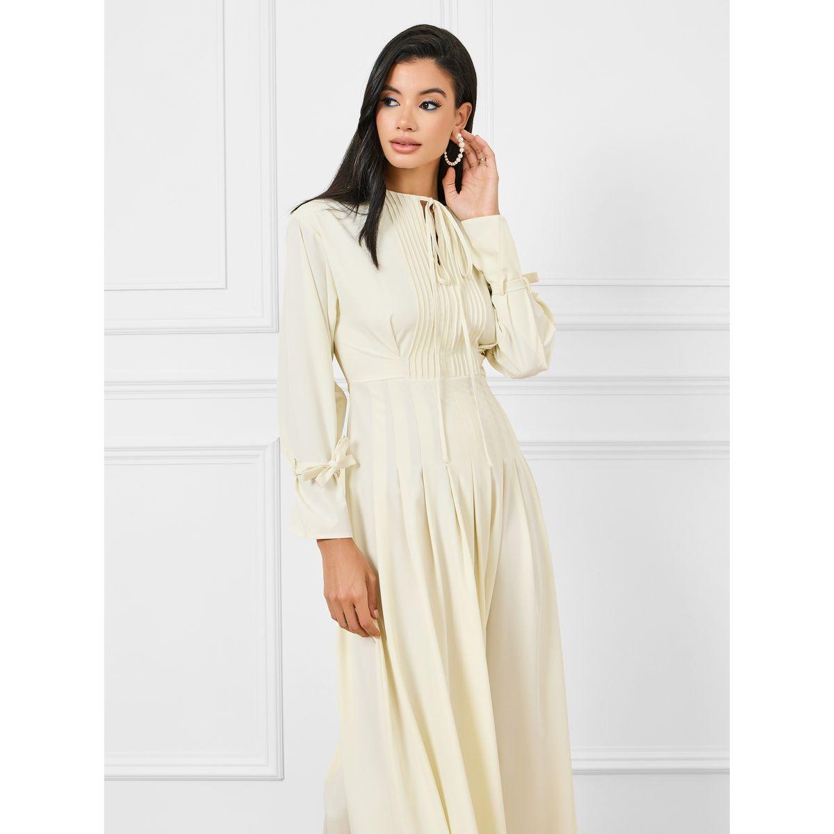 Styli Pleated Tie Up Sleeves A-Line Maxi Dress-women-clothing-dresses-image-2