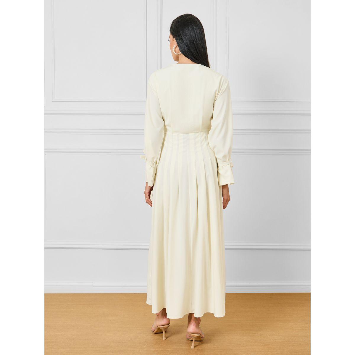 Styli Pleated Tie Up Sleeves A-Line Maxi Dress-women-clothing-dresses-image-4