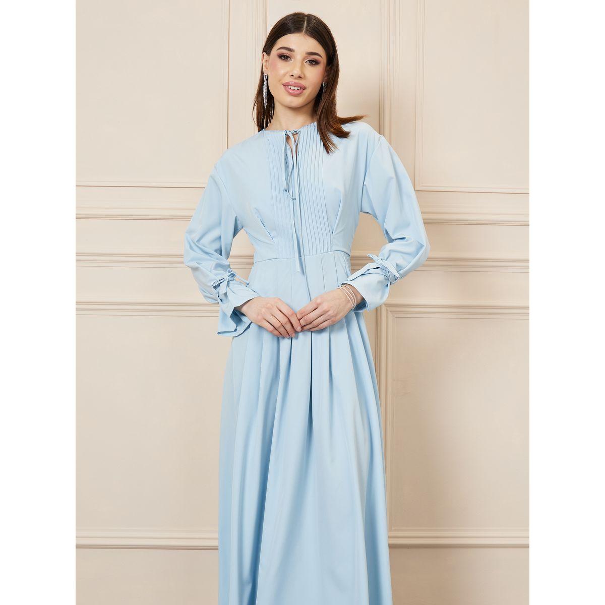 فستان طويل بكسرات واكمام باربطة-women-clothing-dresses-image-2