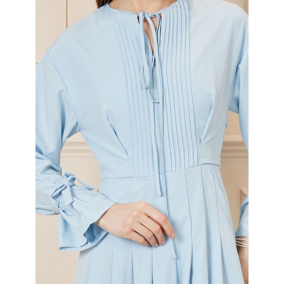 Styli Pleated Tie Up Sleeves A-Line Maxi Dress-women-clothing-dresses-image-3