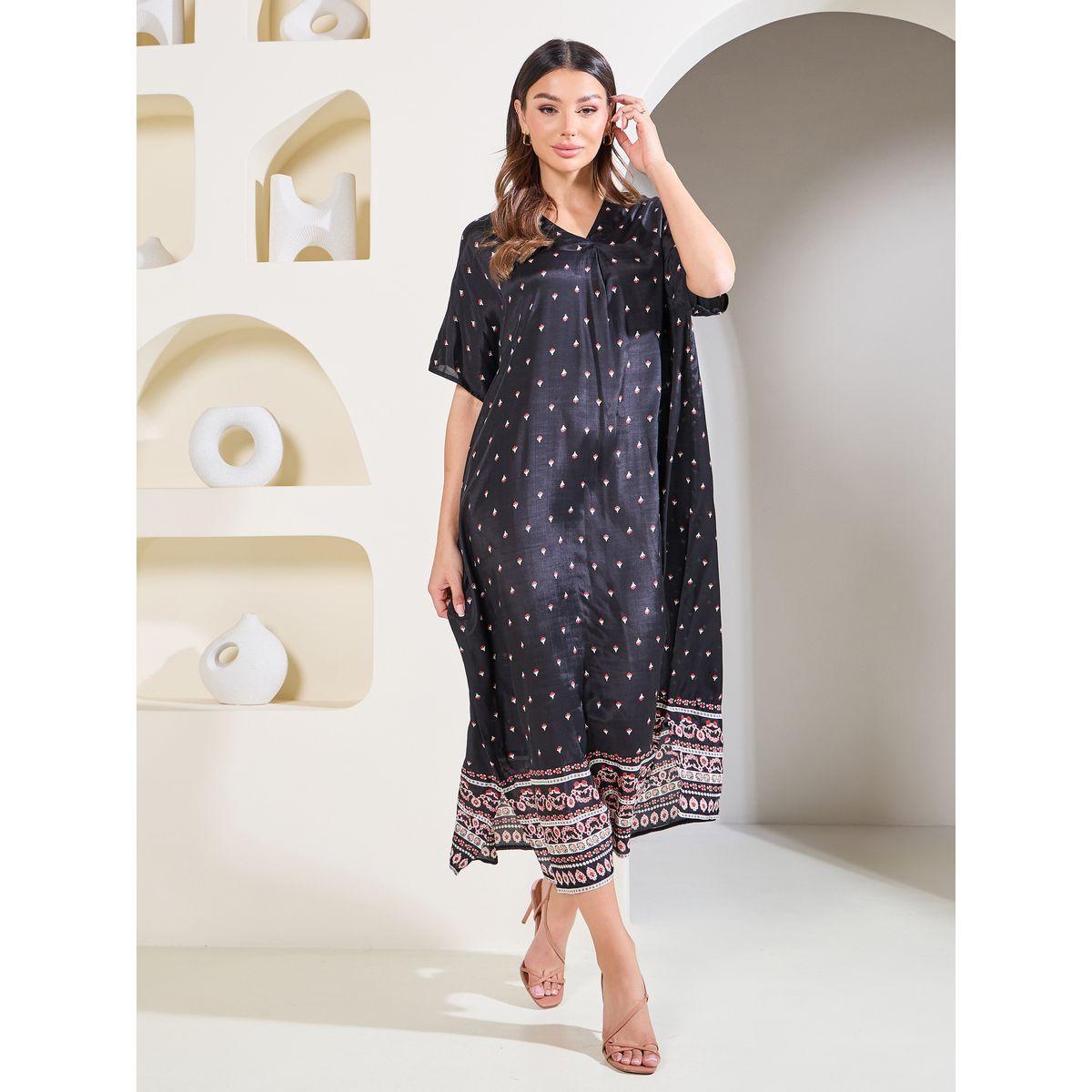 Styli Elevate Floral AOP Waist Tie Up Kaftan Midi Dress-women-clothing-dresses-image-1