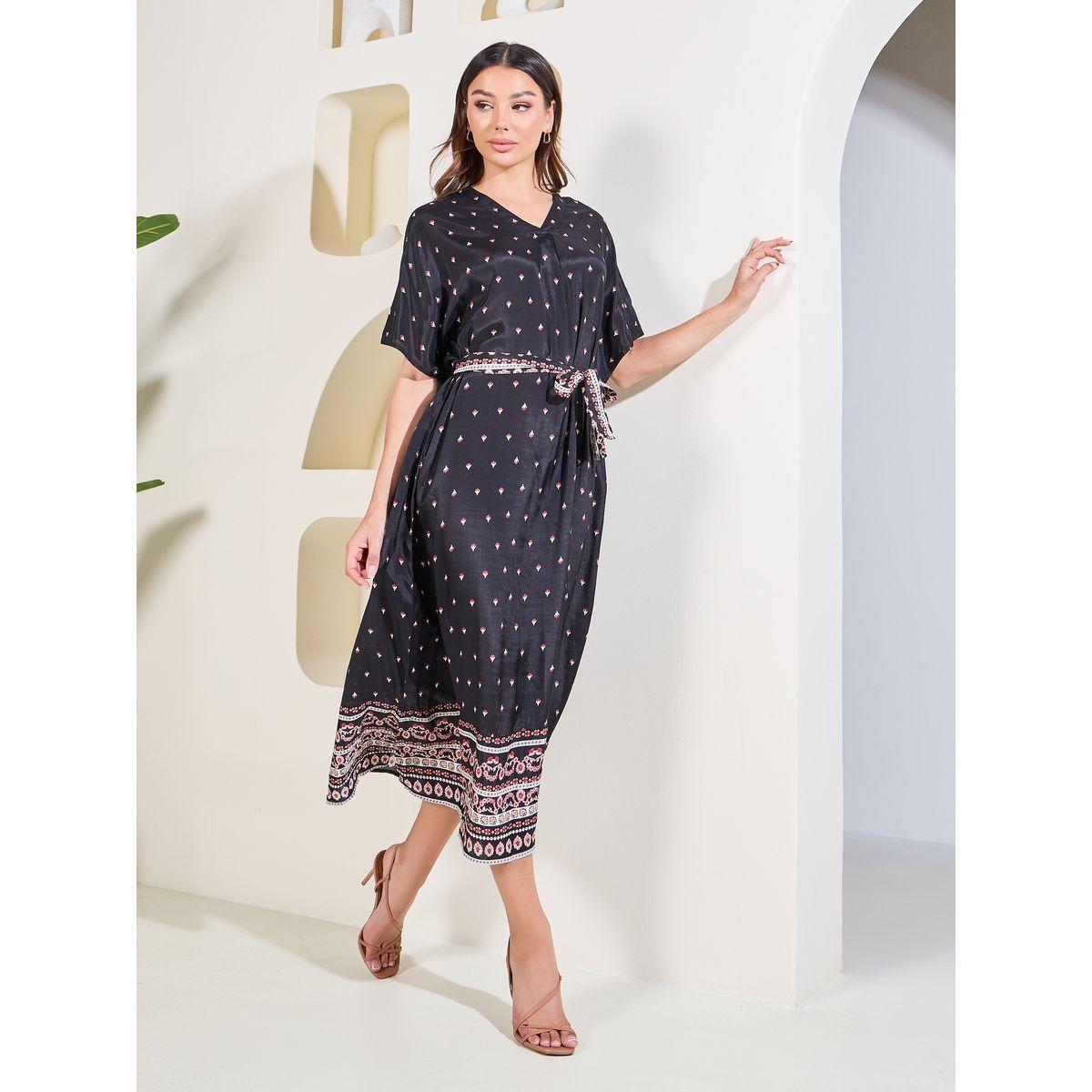 Styli Elevate Floral AOP Waist Tie Up Kaftan Midi Dress-women-clothing-dresses-image-2