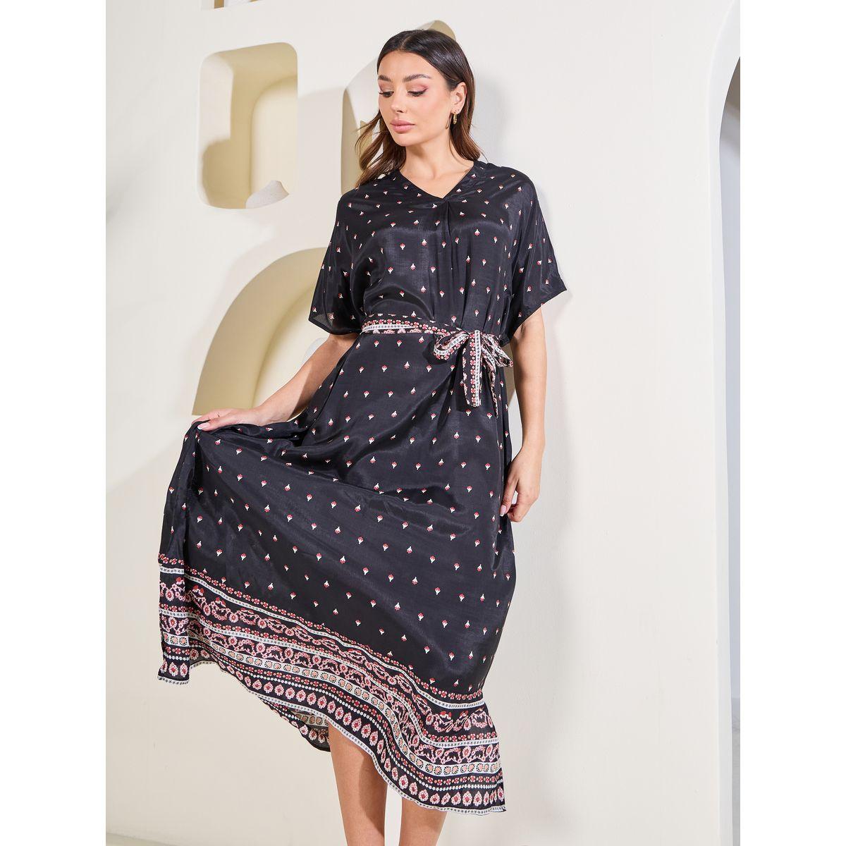 Styli Elevate Floral AOP Waist Tie Up Kaftan Midi Dress-women-clothing-dresses-image-3