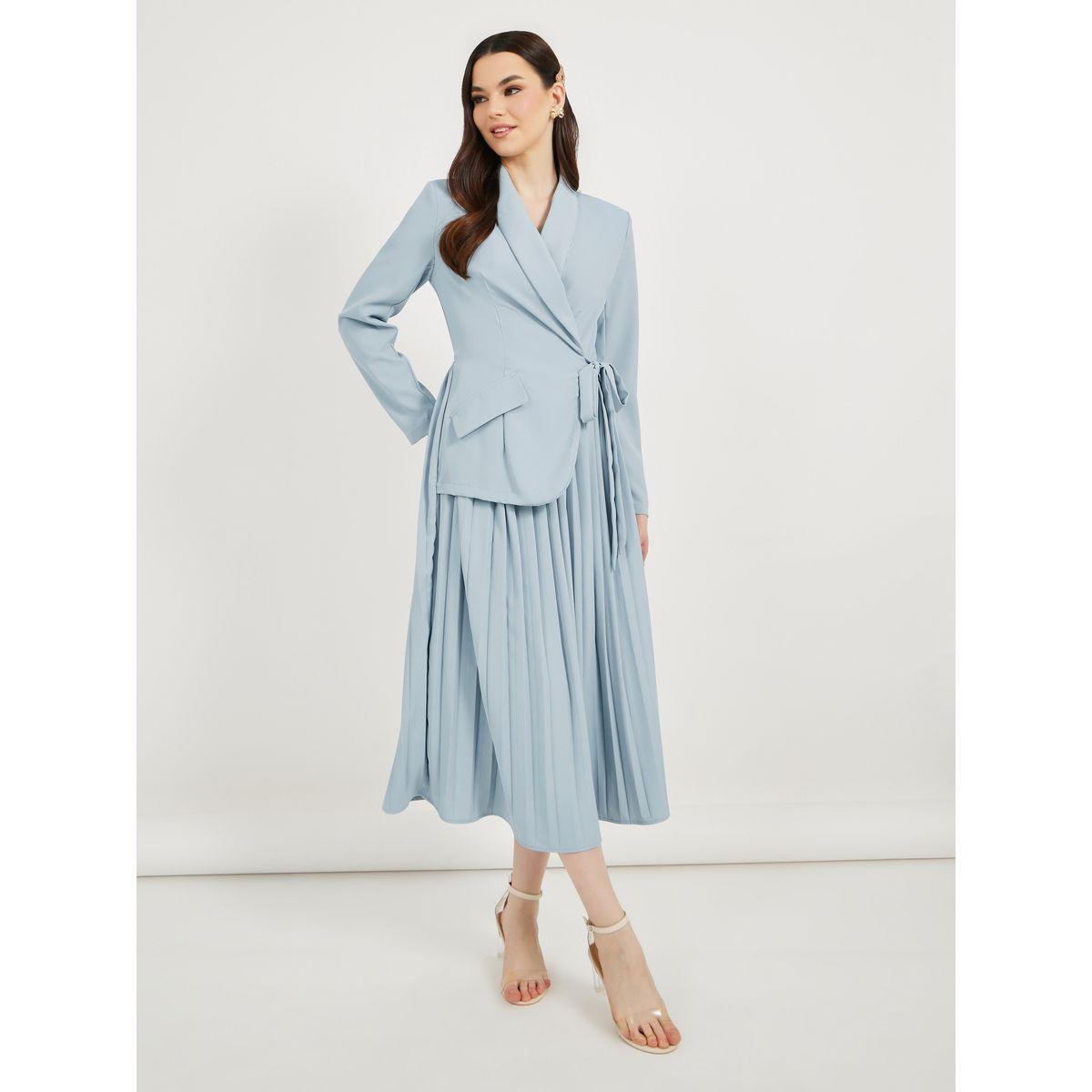 Pleated Blazer Midi Dress with Tie-Up Detail-women-clothing-dresses-image-1
