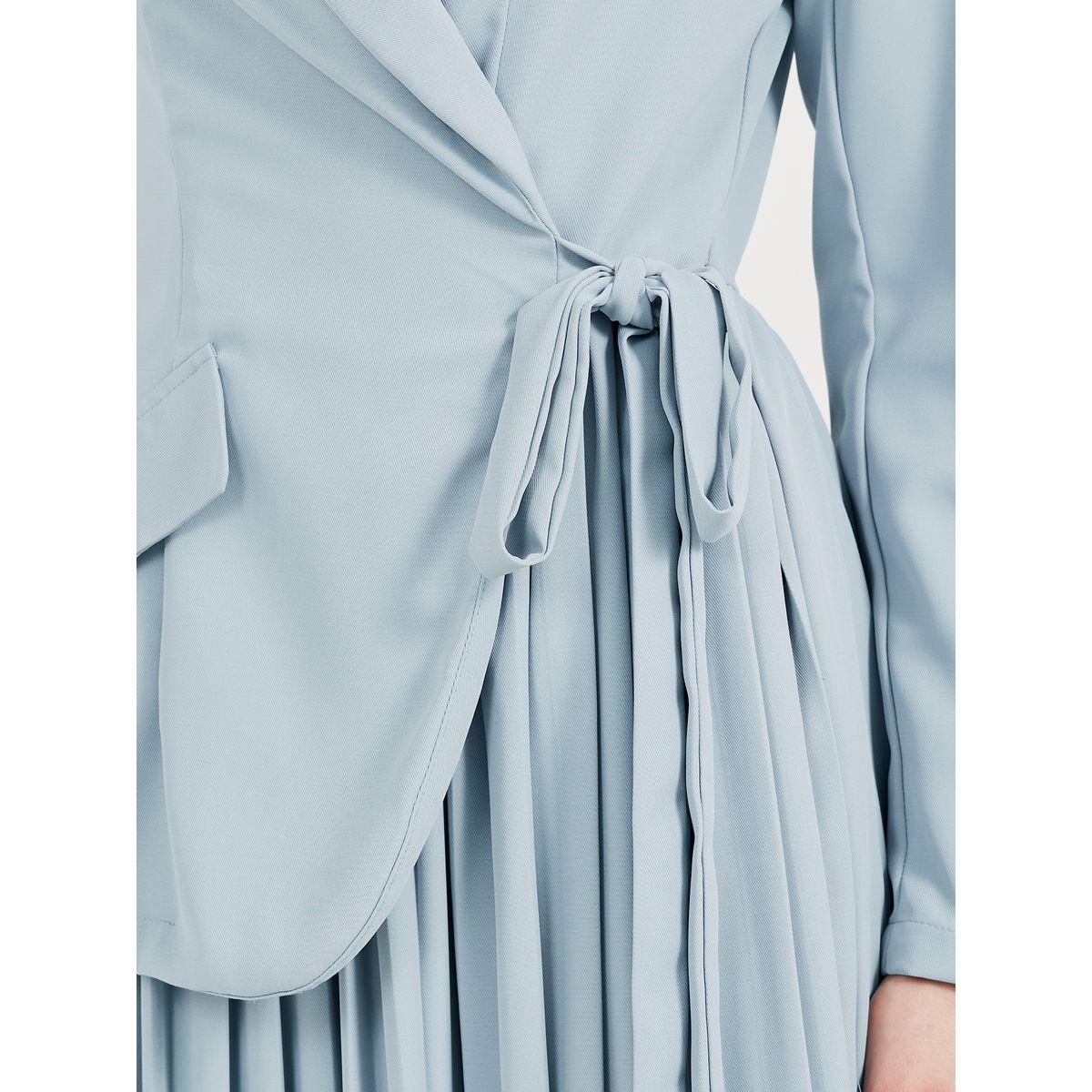 Pleated Blazer Midi Dress with Tie-Up Detail-women-clothing-dresses-image-5