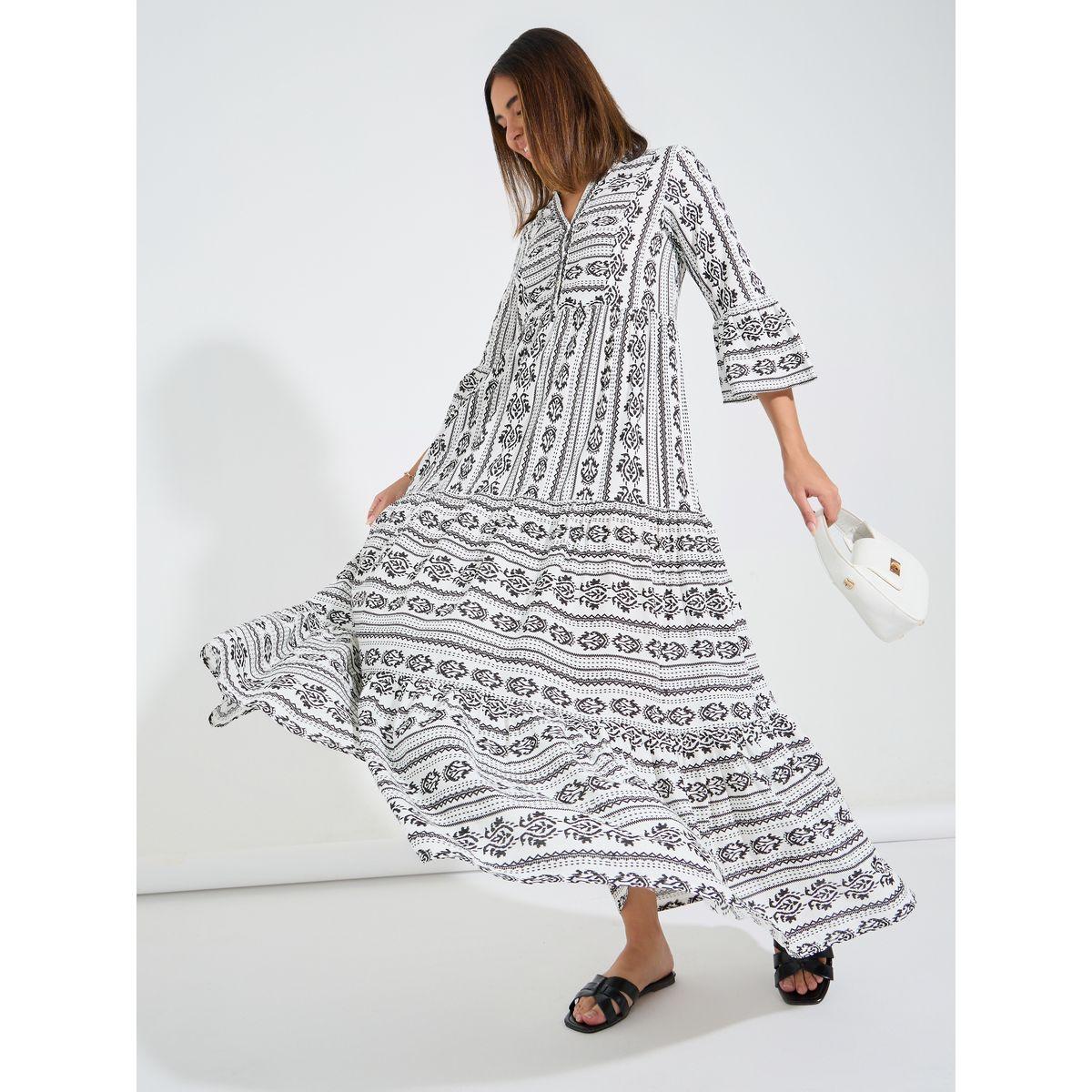 فستان طويل مطبع بالكامل مع اكمام بنمط جرس-women-clothing-dresses-image-3